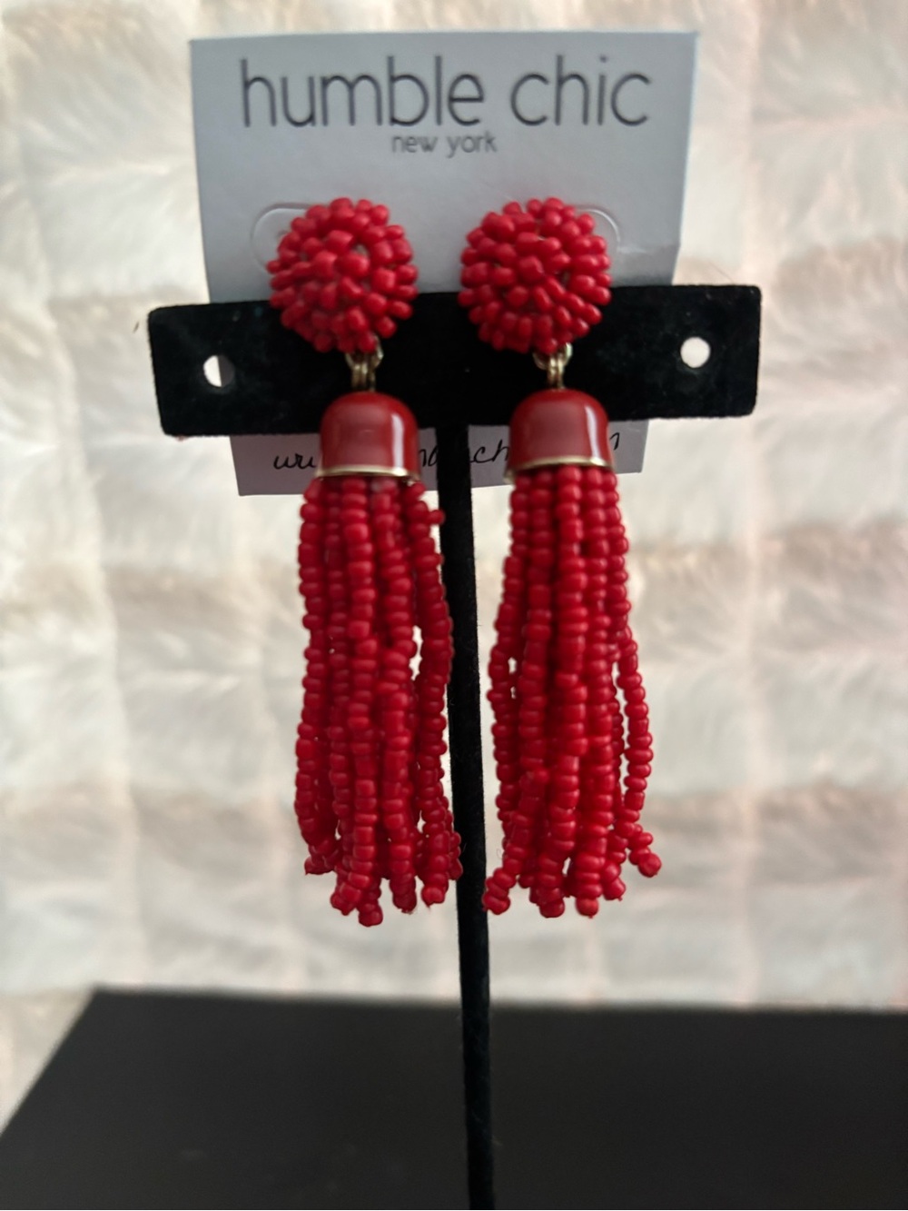 Humble Chic Red Beaded Tassel Earrings